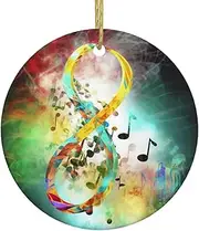 Abstract Music Symbol Christmas Ornaments 2024 Ceramic Christmas Tree Hanging Ornaments Round Holiday Ornaments for Christmas Christmas Decorations Keepsake Gifts New Home Ornament