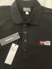 NWT Diesel Shirt Mens Black T-WEET-SPLIT Polo Short Sleeve Mesh Cotton Large