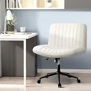 OIKITURE Armless Desk Office Chair with Wheels, Extra Wide Office Chair with Crossed Legs and Sherpa Fabric Backrest,Swivel & Height Adjustable,180KG Max,for Home Office Meeting Room Reception Room