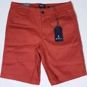 Ben Sherman Red Rust Casual Chino Shorts Regular Fit Geometric Print NEW 33