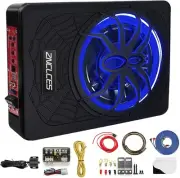 2025 Upgraded 10" 1200W Slim Under Seat Powered Car Subwoofer with Colorful LED
