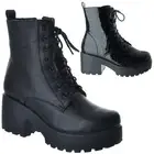Womens Ladies Chunky Block Heel Platform Lace Zip Biker Ankle Boots Shoes Size