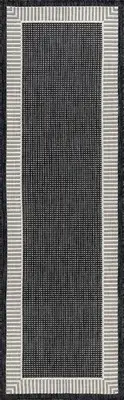 2x7 Black Bordered Machine Made Rows Lines Shaded ECO1100 - Aprx 2'2"x7'3"