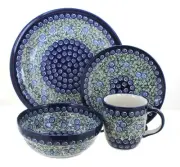 Blue Rose Polish Pottery Seaside Swirl 16 PC Dinnerware Set