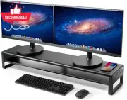 2-Tier Dual Monitor Stand Aluminum Riser Wireless Charging 4 USB Ports