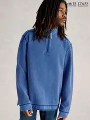 White Stuff Blue 100% Cotton Pique Half Zip Sweatshirt (F67102) | $138