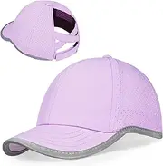 [ACTLATI] Little Girls Criss Cross Ponytail Hat Toddler Reflective Baseball Cap Kids Quick Dry Summer Sports Hats Age 3-8