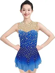 [Zagitova] Girls Rhinestone Sleeveless Figure Ice Skating Dress, Roller Skating Dance Dresses for Competition