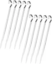 GANAZONO 10Pcs Flat Hook BBQ Skewers Stainless Steel Meat Skewers for Grilling Non Slip BBQ Sticks for Lamb Chicken and Vegetables Reusable Cooking Utensils