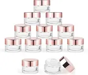 12 Pcs 5g Glass Cosmetic Jars Refillable Clear Cream Bottle Containers Empty Sample Vials Jar with Rose Gold Lid for Eye Cream Lotion Ointments Lip Balm Scrub