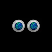 925 Sterling Silver Circle Earrings, Blue Opal Studs, Bridal Posts, Wedding