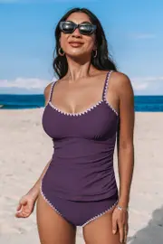 Cupshe Plum Scoop Neck Tankini Top & Standard Bottoms Set - Plum,XS / XS