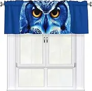 LHBWCVN Blue Owl Valances for Windows, Rod Pocket Window Treatment Drapes Farmhouse Kitchen Curtains Short Blackout Window Curtains for Living Room Bedroom Decor 54x18 Inch
