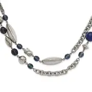 Fashion 1928 Jewelry Silver-Tone Link Textured Beads Blue And Faceted Crystals 44 Inch Necklace
