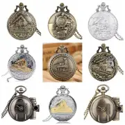 Steampunk Train Pattern Quartz Movement Pocket Watch with Necklace Chain Gifts