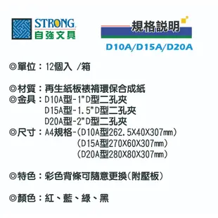 自強牌 1"/1.5"/2"/2.5" D型二孔夾 12個入 /箱 D10A/D15A/D20A/D25A