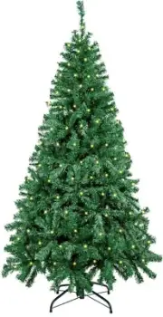 6FT Artificial Silver Tinsel Christmas Tree with 300 LED Light Holiday Xmas