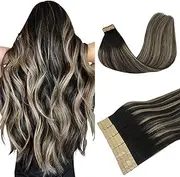 DOORES Human Hair Extensions Tape in Balayage Natural Black to Light Blonde 35cm 20pcs 50g Tape in Remy Human Hair Extensions Hair Extensions Straight