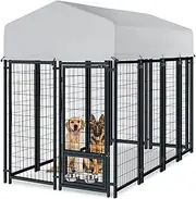 Oranland Dog Kennel Outside Large Dog Pen Outdoor with Roof Dogs Run Enclosure with 2 Rotating Dog Bowls Heavy Duty Dog House with Secure Lock