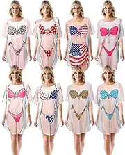 [Jeyiour] 8 Pcs Women's Bikini Cover up Dress Short Sleeve Bikini Shirt Bikini Print Funny Nightgown Baggy Swimwear Cover Up