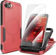 MHYALUDO for iPhone SE Gen 3rd 2022/2nd 2020 Case, iPhone 8/7 Case, with 2X Tempered Glass Screen Protector, 360° Full Body Shockproof Heavy Dropproof,Hard PC & Soft TPU 2 in 1 Design, Crimson