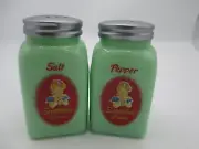 Jadeite Salt and Pepper Shakers Mid Century Style Arch Sunbeam Bread Green Glass