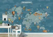 World Travel Blue Kids World Map Wall Mural M06