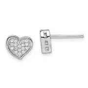 Sterling Silver Brilliant Embers Rhodium-Plated 36 Stone Micro Pav Cz Heart Post Earrings