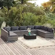Generic 10 Piece Garden Lounge Set with Cushions Poly Rattan Grey,3101917
