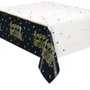 Happy Birthday Rectangle Disposable Plastic Tablecloth Metallic , 54" x 84"