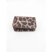 Balenciaga Calfskin Logo Print Tri-Fold Wallet in Leopard BNWB OS