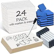 24 Pack Dry Erase Boards, 9"x12" Double Sided Easel Small Whiteboards with Lines for Kids, Students, Education Teacher Classroom, Mini Portable Drawing Learning White Boards with 24 Makers, 24 Erasers