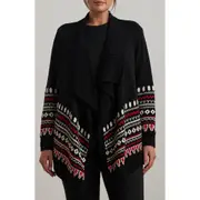 Lauren Ralph Lauren Fair Isle Waterfall Cotton Cardigan in Black/Cream/Red at Nordstrom, Size 2 X