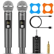 Wireless Microphone, UHF Dual Handheld Cordless Dynamic Metal Mic Set with Re...