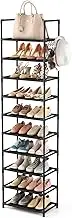 LANTEFUL 10 Tiers Tall Shoe Rack 20-25 Pairs Boots Organizer Storage Sturdy Narrow Shoe Shelf for Entryway, Closets with Hooks, Black