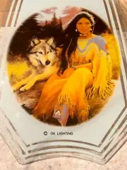 vintage ok lighting touch lamp replacement glass set of 6 Native woman & Wolf