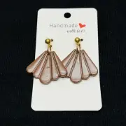 NEW‼ Handmade With Love Plastic Brown Scalloped Shell Fan w/ Gold Metal Earrings