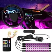 Melofo Car LED Strip Light 4 in1 Waterproof RGB Car Interior Lighting with 72 LEDs 8 Colors, Sound Sensor and Remote Control, Cigarette lighter plug Car ambient lighting, Valentines Gifts for Him Her