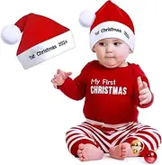 [Eurzom] First Christmas Santa Hat Baby Winter Xmas Santa Christmas Hat Infant Santa Hats for Unisex Toddler Newborn Girls Kids Boys