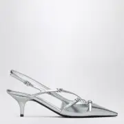[Miu Miu] Silver slingback pumps with buckles 38 IT Metal
