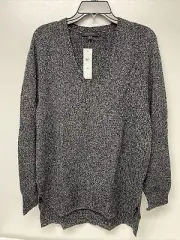 Ann Taylor Women's V Neck Tunic Wool Pullover Sweater - Grey Size M