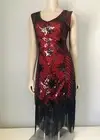 Black Red sequin bead fringe Flapper dress latin dance 20's S M L XL 2X 3X
