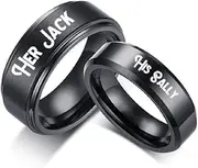 [Blowin] His Sally Her Jack Black Stainless Steel Romantic Couple Ring Lovers Promise Anniversary Engagement Wedding Bands