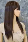 Long Flat Straight Bangs Heat OK Human Hair Blend Wig Blonde/Brown/Auburn EVAZ