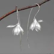 S925 Sterling Silver Earrings Elegant Magnolia Flower Drop Earrings Natural