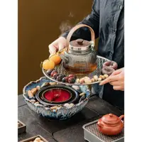 在飛比找ETMall東森購物網優惠-琨德網紅圍爐煮茶器具全套家用室內玻璃泡茶壺烤茶電陶爐套裝插電
