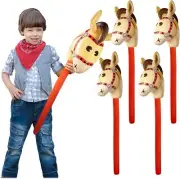 4Pcs Inflatable Stick Horse Toy 38 Inches Inflate Horsehead Balloon Cowboy Party