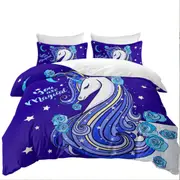 Blue Magical Unicorn Quilt Cover