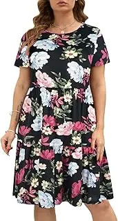 [Nemidor] Women's Loose Short Sleeve Plus Size Plain T-Shirt Dress Casual Layered Swing Midi Dress with Pocket