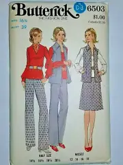 Vest Jacket Blouse Pants Skirt 16 1/2 Butterick 6503 Sewing Pattern UC VTG Set